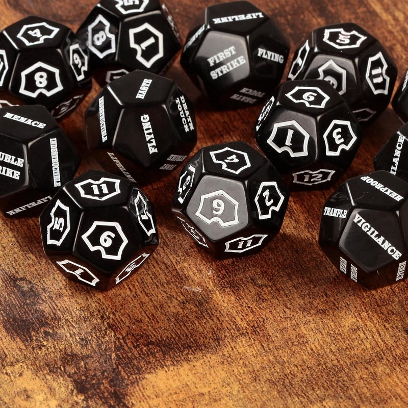 Ravonixis 12 Pieces MTG Counter 12 Sided Abilities Keywords Dice Loyalty MTG Life Counter Tokens Dice Buff Tokens Compatible with Magic Card Game Accessories CCG Creature Stats (Black) - Image 4